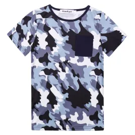 Top Grey Camo, Dark Blue Pants - Crew Neck