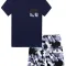 Top Dark Blue, Pants Grey Camo - V-Neck