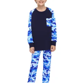 Blue camouflage raglan sleeves and blue top + blue camouflage pants
