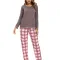 Top: dark grey, pants: pink plaid