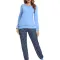 Top: blue, pants: navy blue base