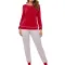 Top: Red, Pants: Red star pattern on light grey base