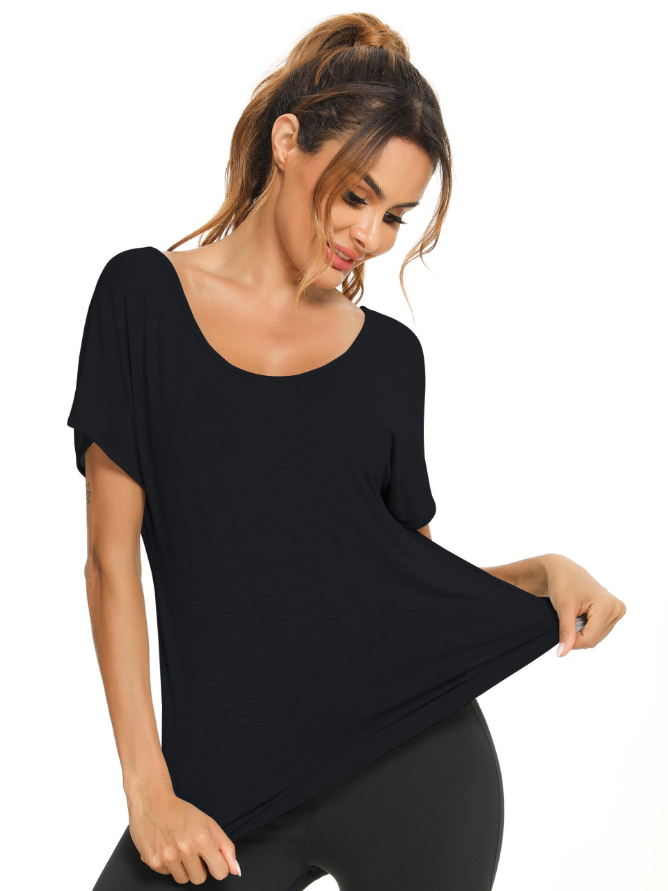 Quick-Drying Cross-Over T-Shirt With Shoulder And Back Hollow