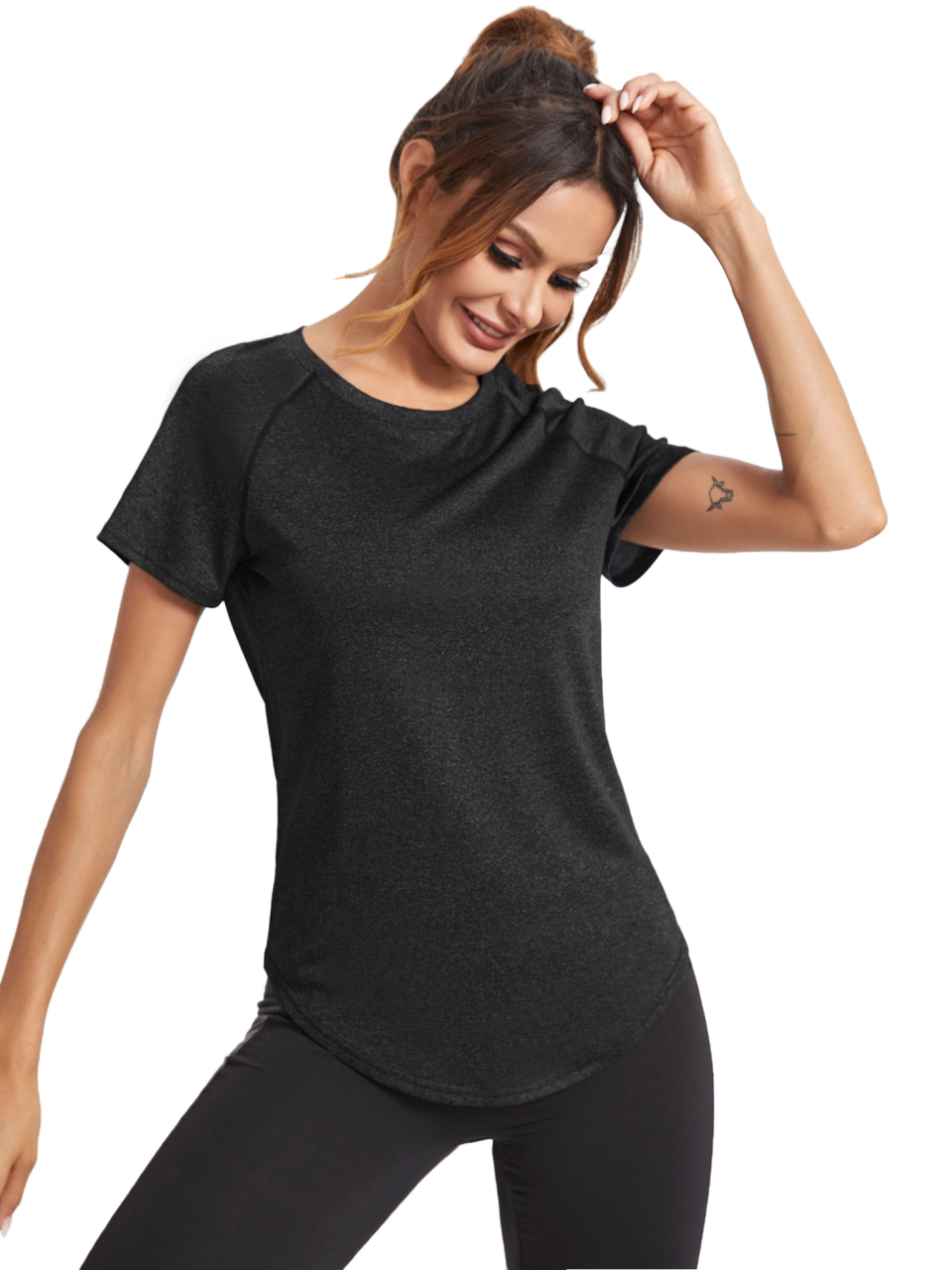 Back Inverted Triangle Stitching Curved Pendulum Quick-Drying T-Shirt Women