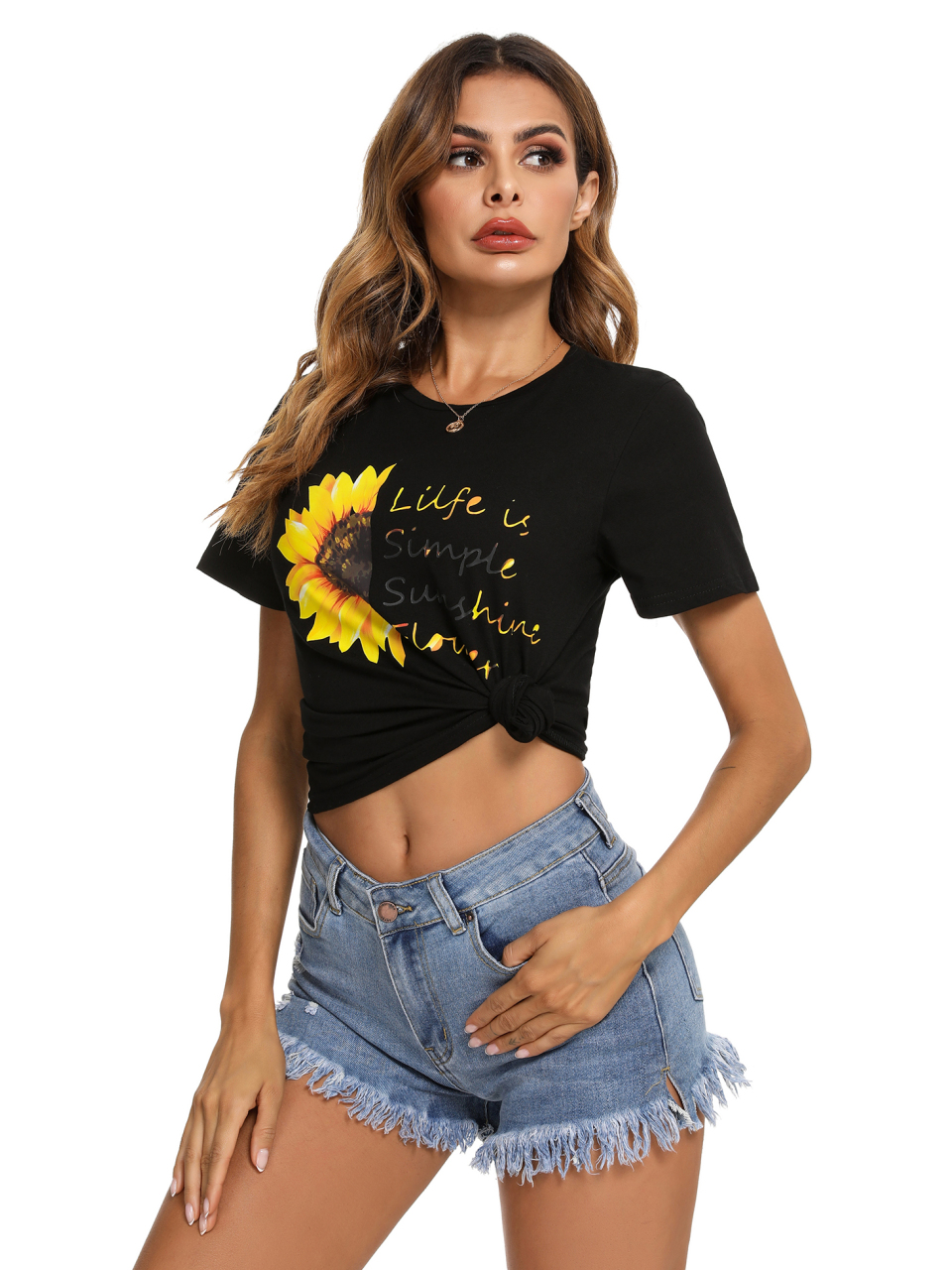 Ladies Casual Fashion Sunflower Print Top