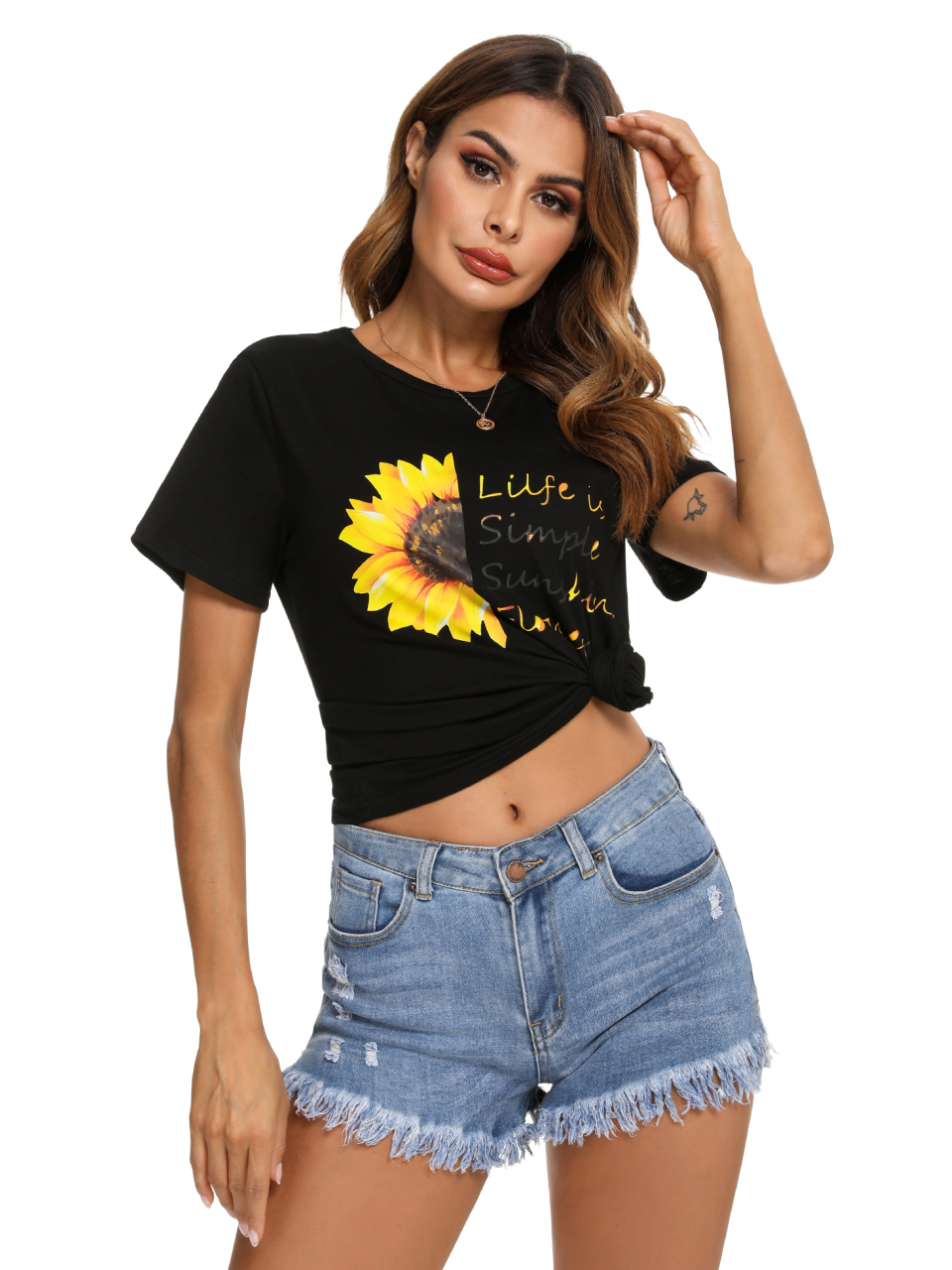 Ladies Casual Fashion Sunflower Print Top