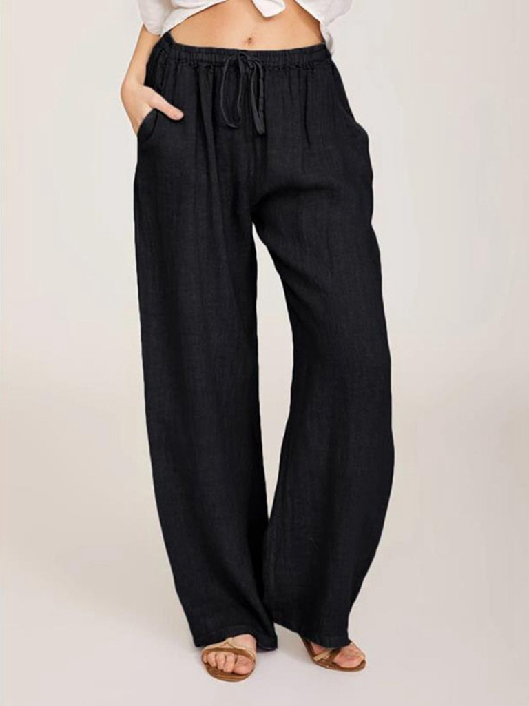 Women's Casual Cotton Loose Pocket Drawstring Pajama Pants