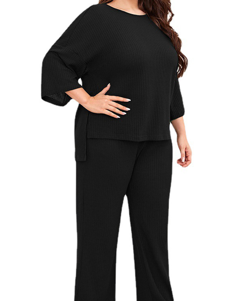 Plus Size Women's Casual Three-quarter Sleeve Trousers Two-piece Homewear