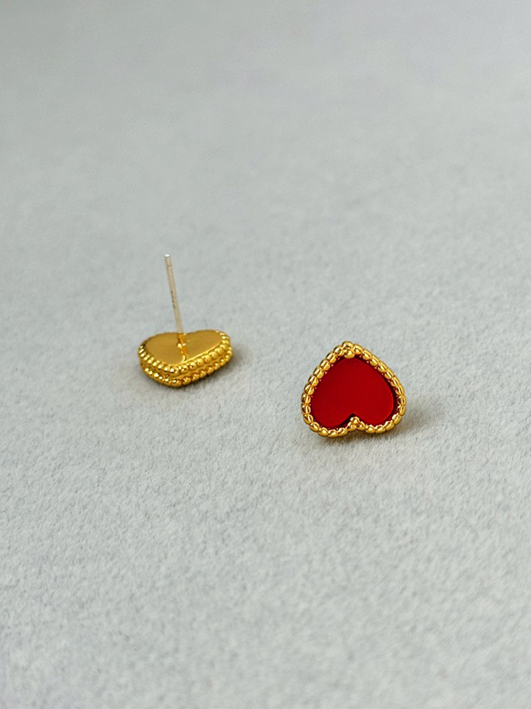 Sweet red peach heart simple earrings