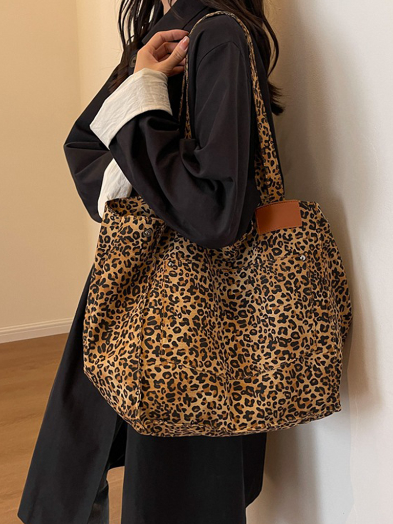 New leopard print canvas tote large capacity portable commuter bag