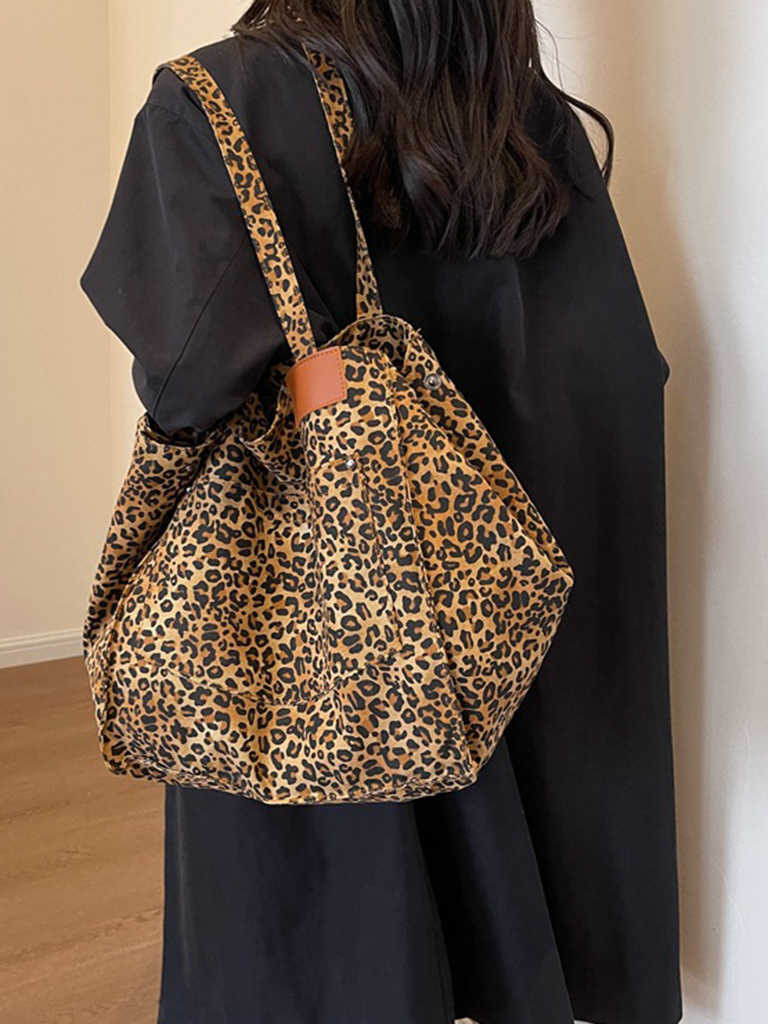 New leopard print canvas tote large capacity portable commuter bag