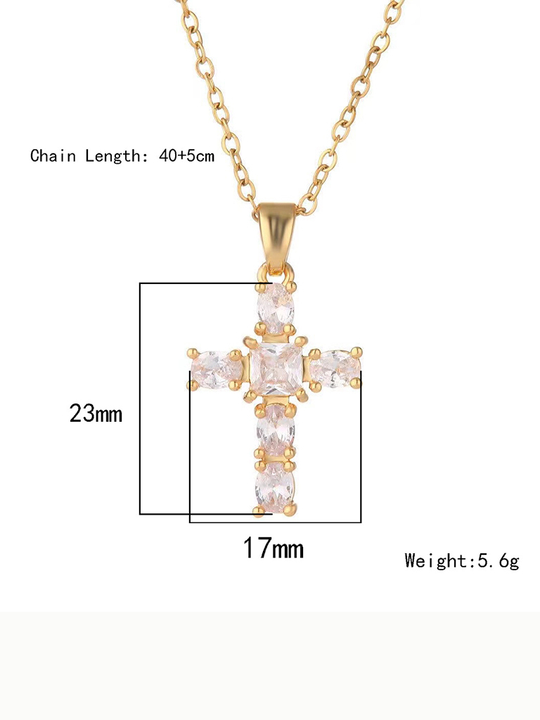 Inlaid zircon cross pendant necklace elegant clavicle chain