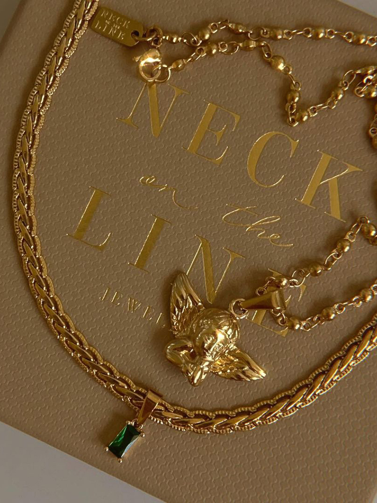 INS retro style angel Cupid + green zircon pendant necklace