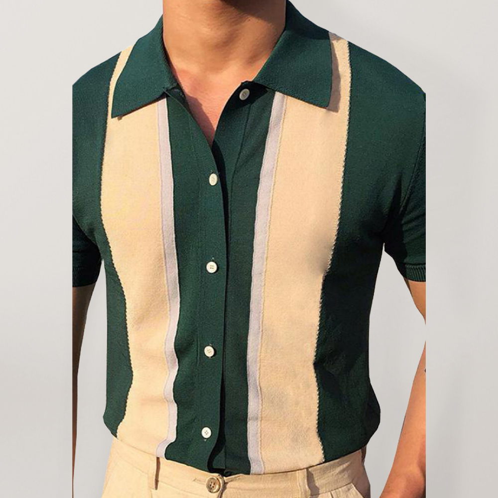 Collision T-Shirt Single-Breasted Cardigan Knitted Short-Sleeved Polo Shirt