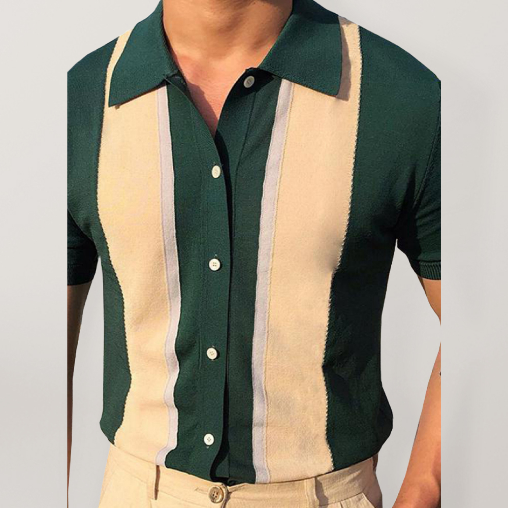 Collision T-Shirt Single-Breasted Cardigan Knitted Short-Sleeved Polo Shirt