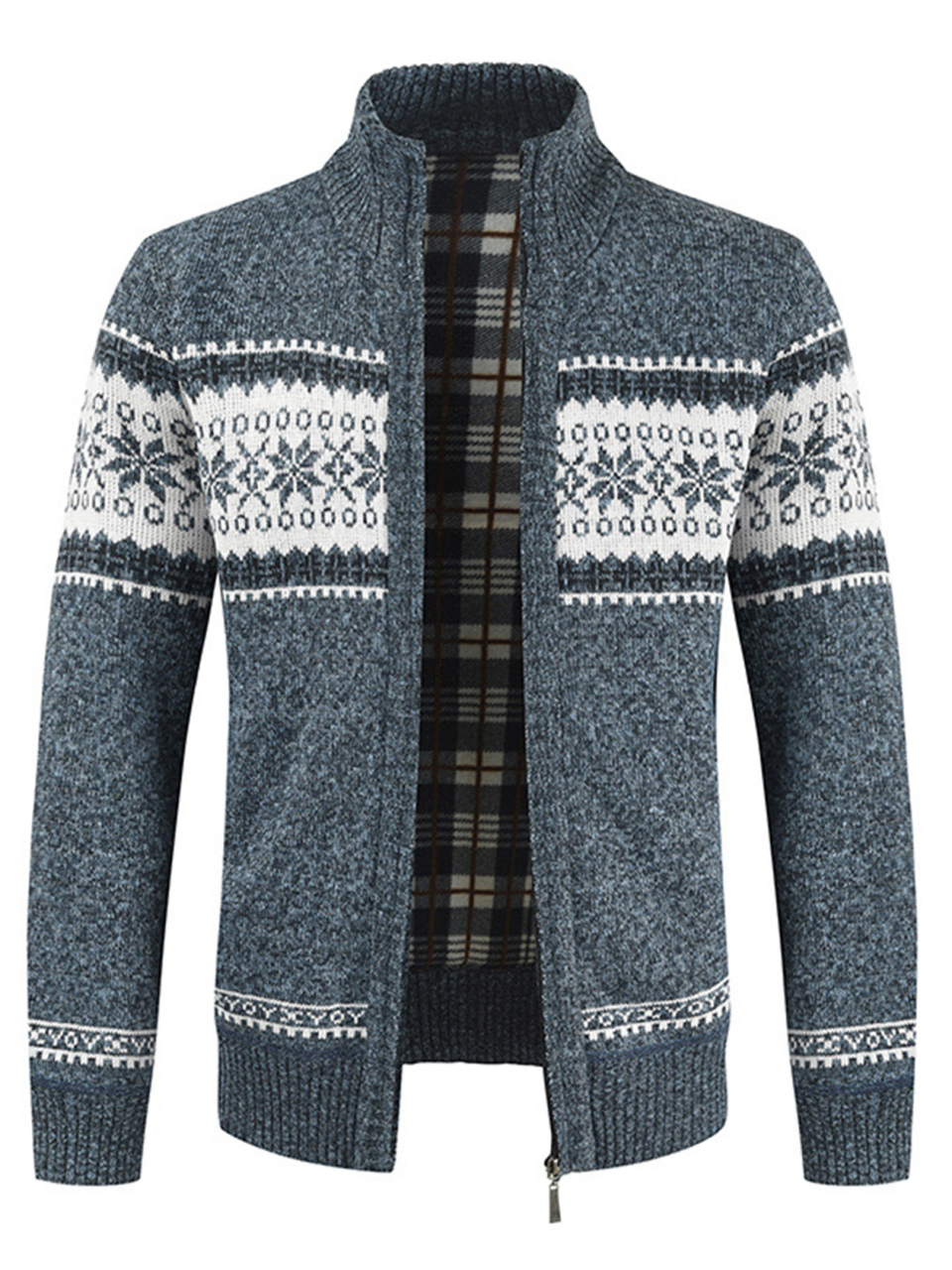 Men's New Sweater Cardigan Colorblock Standing Collar Sweater