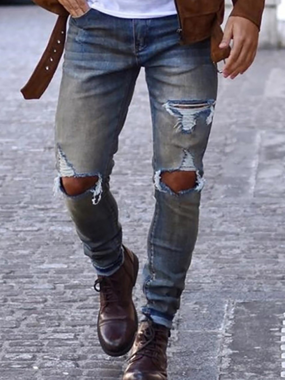Men's Fashion Frayed Slim Fit Long Jeans