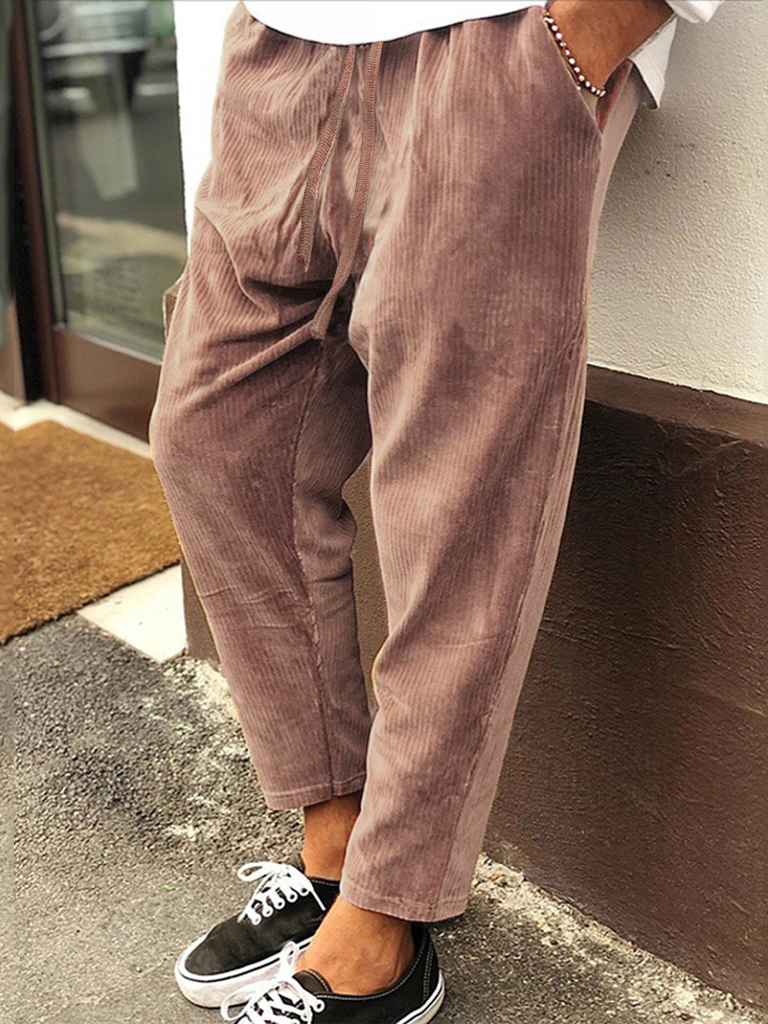 New Men's Corduroy Loose Casual Straight Cropped Pants