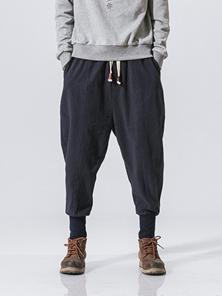 Linen Pants Men's Hip Hop Breathable Cotton Linen Trousers Solid Color Bloomers Casual Pants