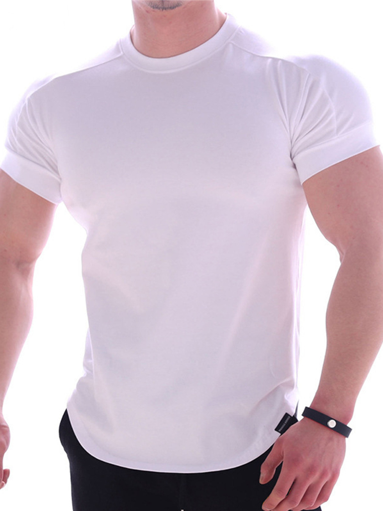 Fitness trendy brand quick-drying round neck elastic short-sleeved tight-fitting sports T-shirt
