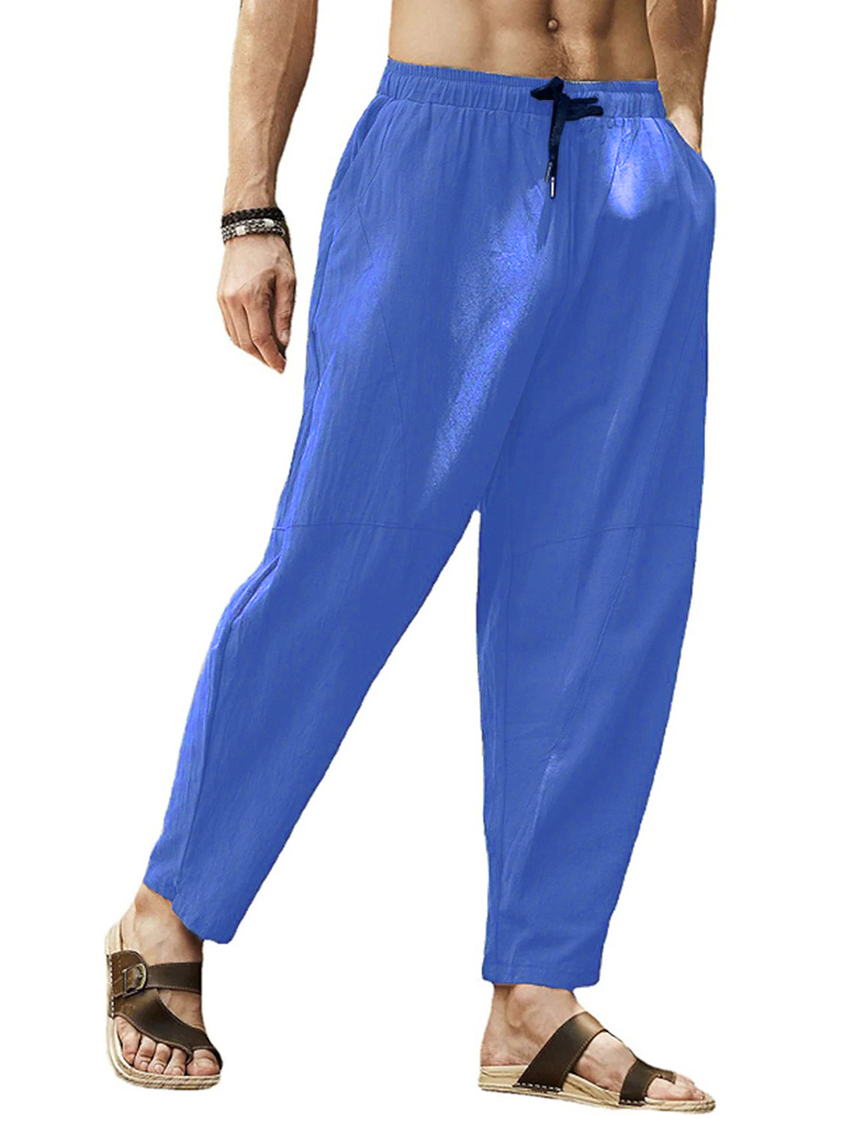 Men's casual loose cotton and linen drawstring hip-hop lantern pencil pants
