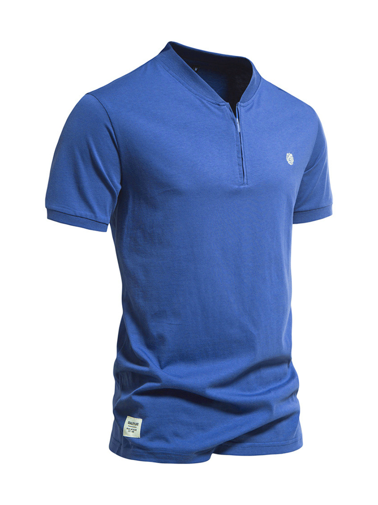 Men's Cotton V Neck Zipper Short Sleeve T-Shirt