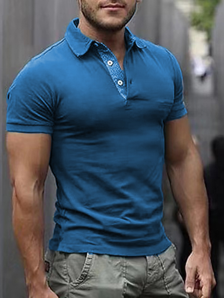 Men's Solid Color Lapel Short Sleeve POLO Shirt