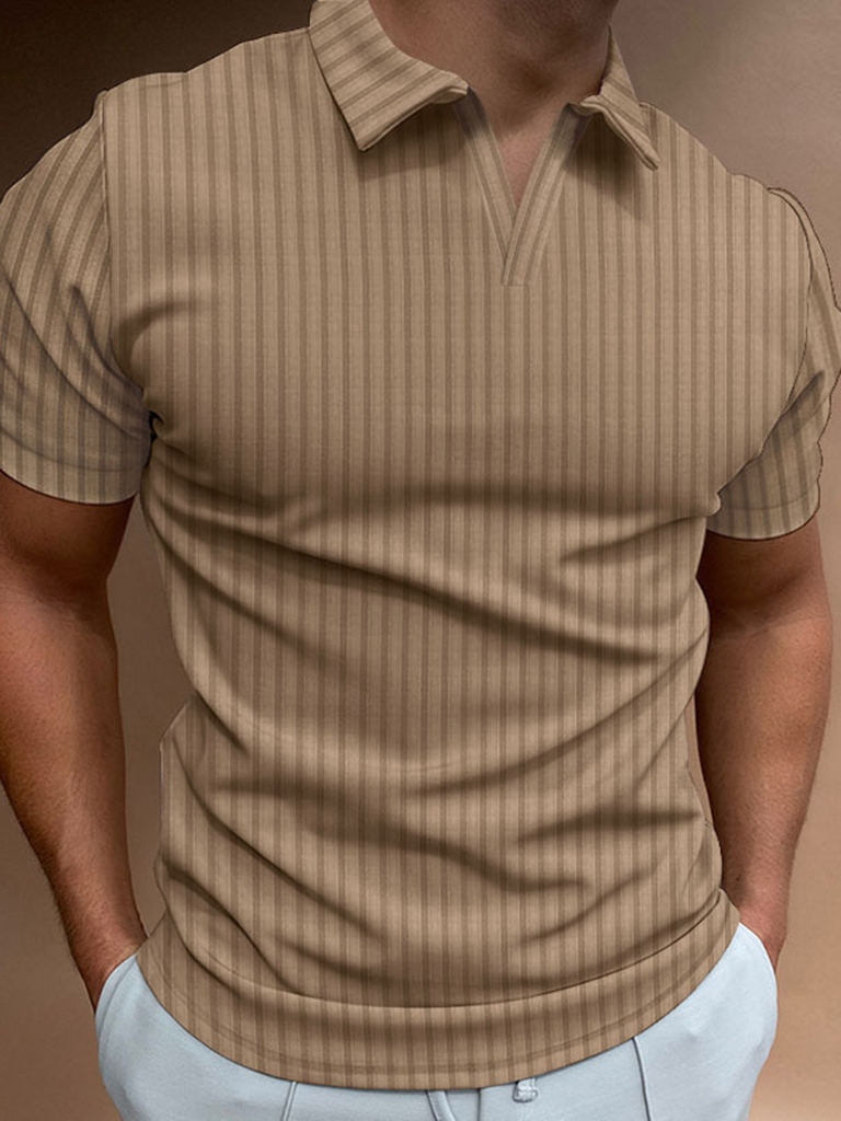 Men's Solid Color Striped Lapel Short Sleeve POLO Shirt