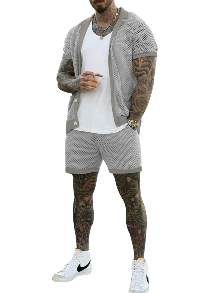 Short-sleeved shorts Knit lapel cardigan Short-sleeved men's suit
