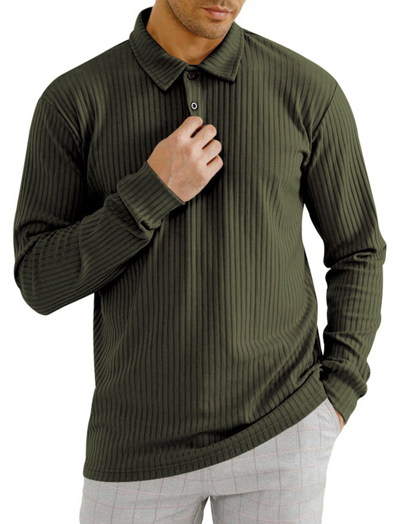 New Men's Long Sleeve T-Shirt Long Sleeve Lapel Polo Shirt