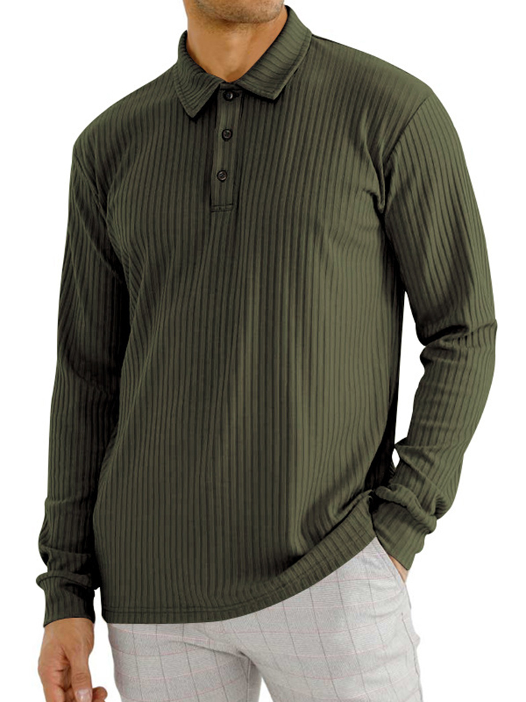 New Men's Long Sleeve T-Shirt Long Sleeve Lapel Polo Shirt