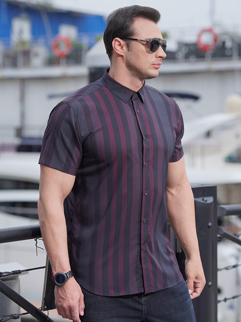 New plus size men's striped short-sleeved shirt