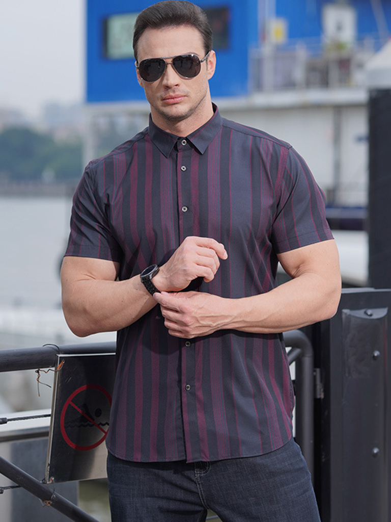 New plus size men's striped short-sleeved shirt