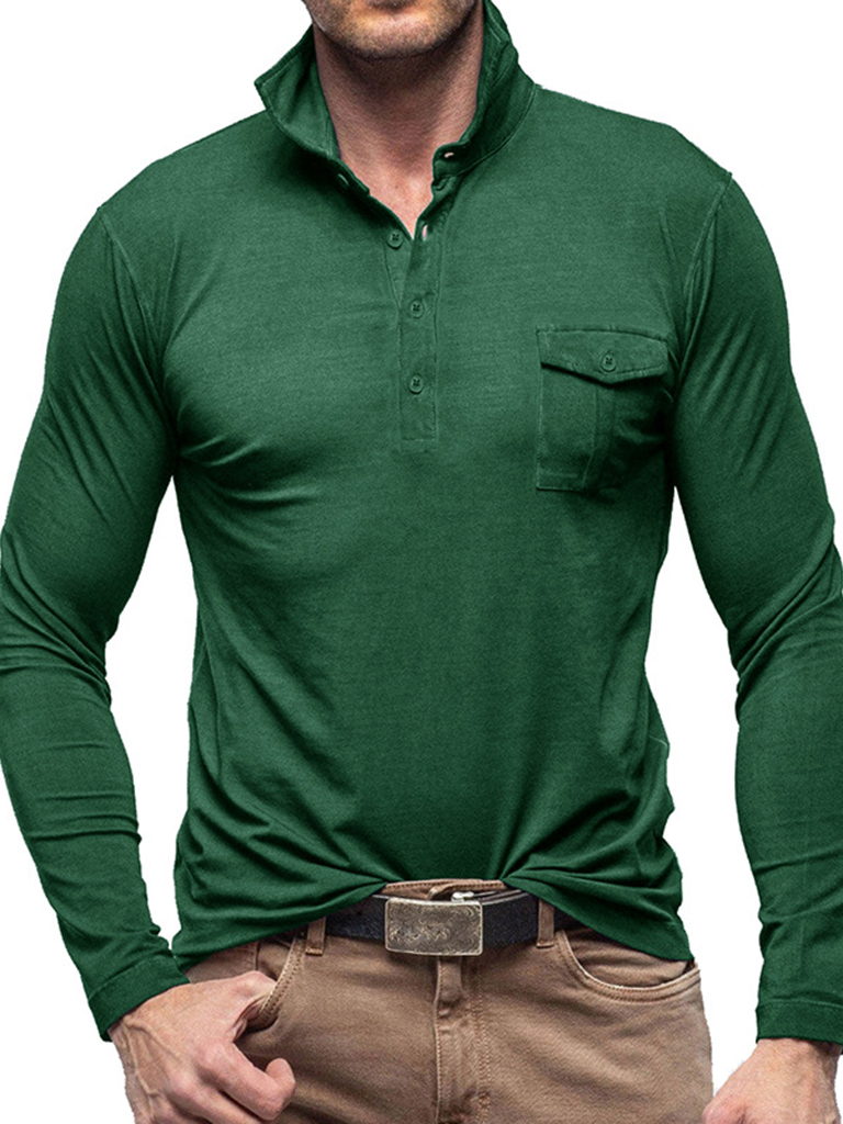 Men's Lapel Polo Solid Color Long Sleeve Polo Shirt