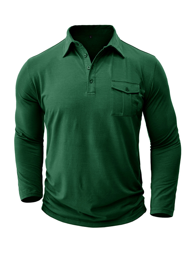 Men's Lapel Polo Solid Color Long Sleeve Polo Shirt