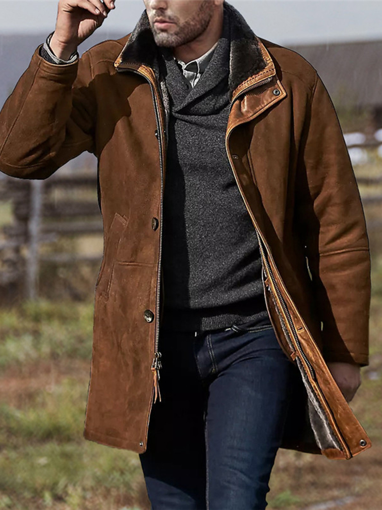 Men's mid-length loose zipper woolen coat