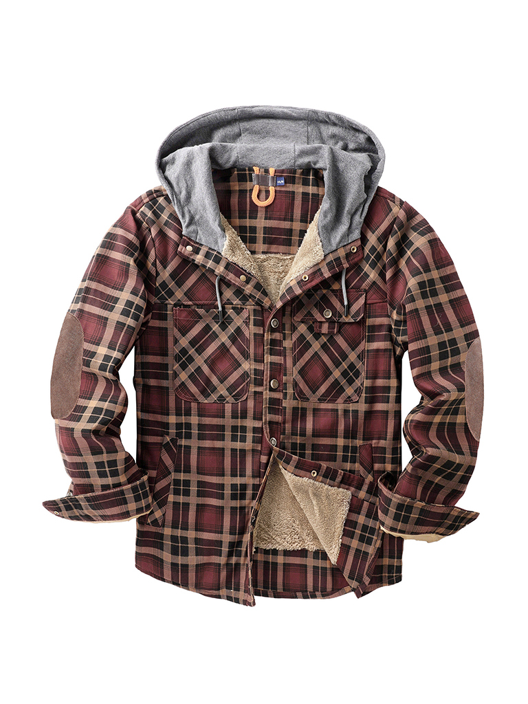 Men's plaid loose warm hooded jacket