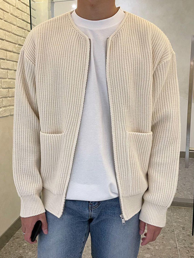 Men's solid color loose casual lazy style knitted sweater cardigan