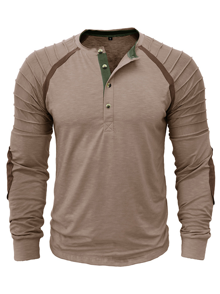 Men's new long-sleeved Henry collar sports base T-shirt