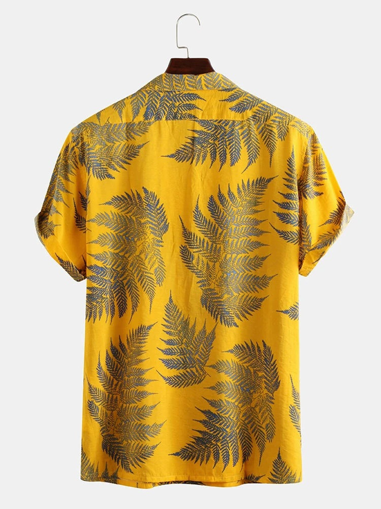 Men's Casual Loose Beach Wear Maple Leaf Print Short Sleeve Shirt