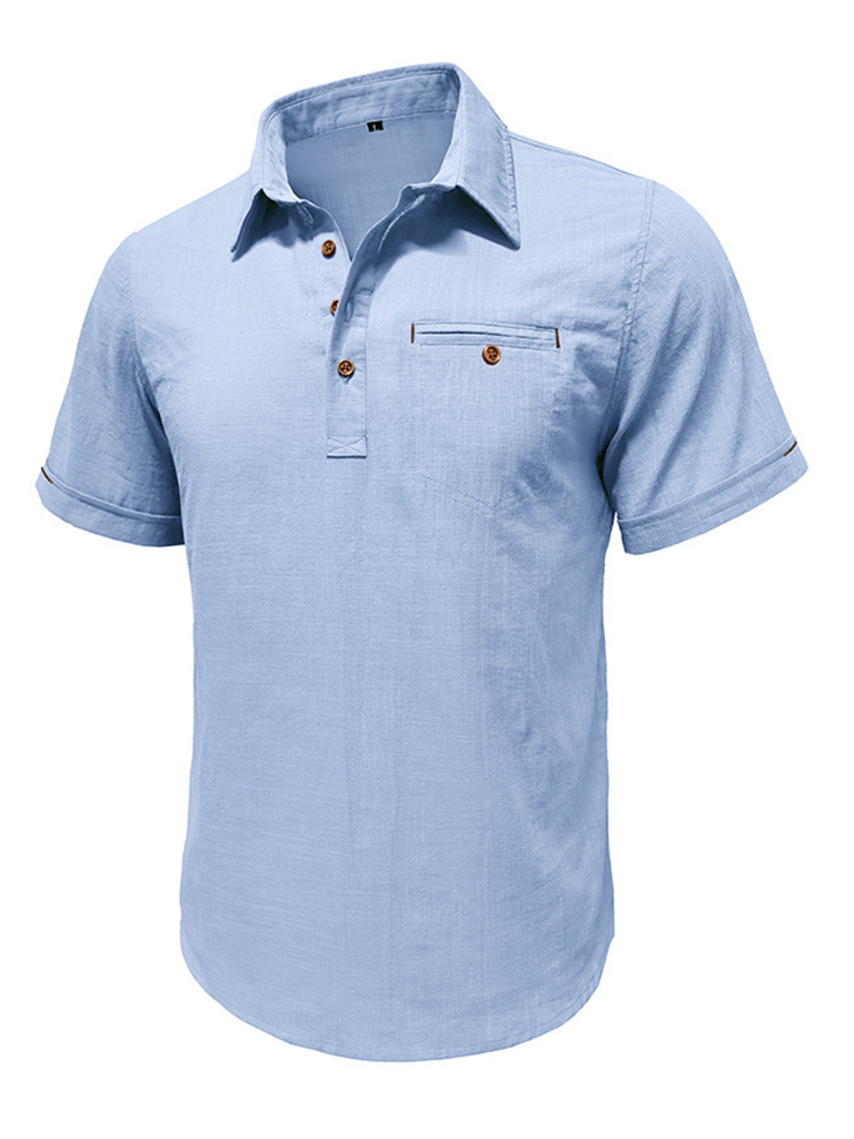 Men's casual solid color lapel short-sleeved tops