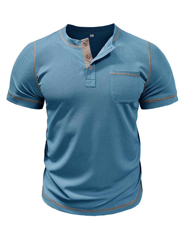 Men's American Vintage Henley Collar Short Sleeve T-Shirt