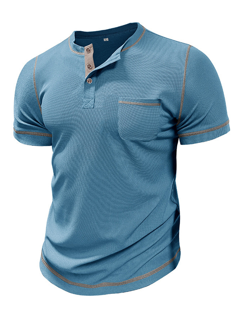 Men's American Vintage Henley Collar Short Sleeve T-Shirt