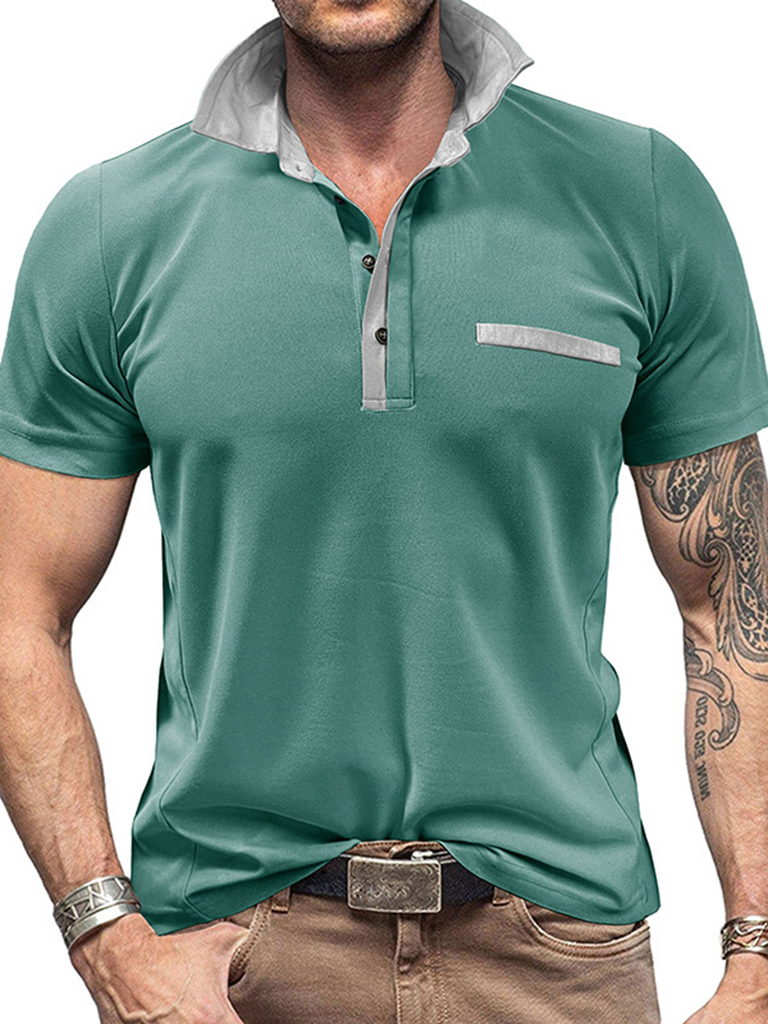 Men's Casual Lapel Color Block Short Sleeve Polo Shirt