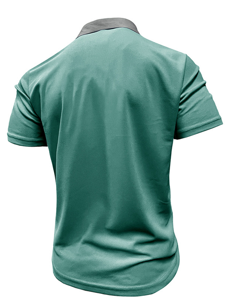 Men's Casual Lapel Color Block Short Sleeve Polo Shirt