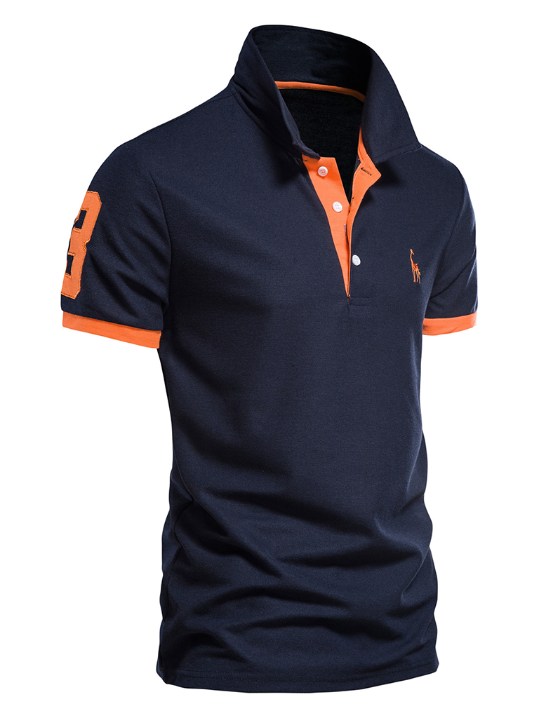 Men's short-sleeved lapel polo shirt with deer embroidery