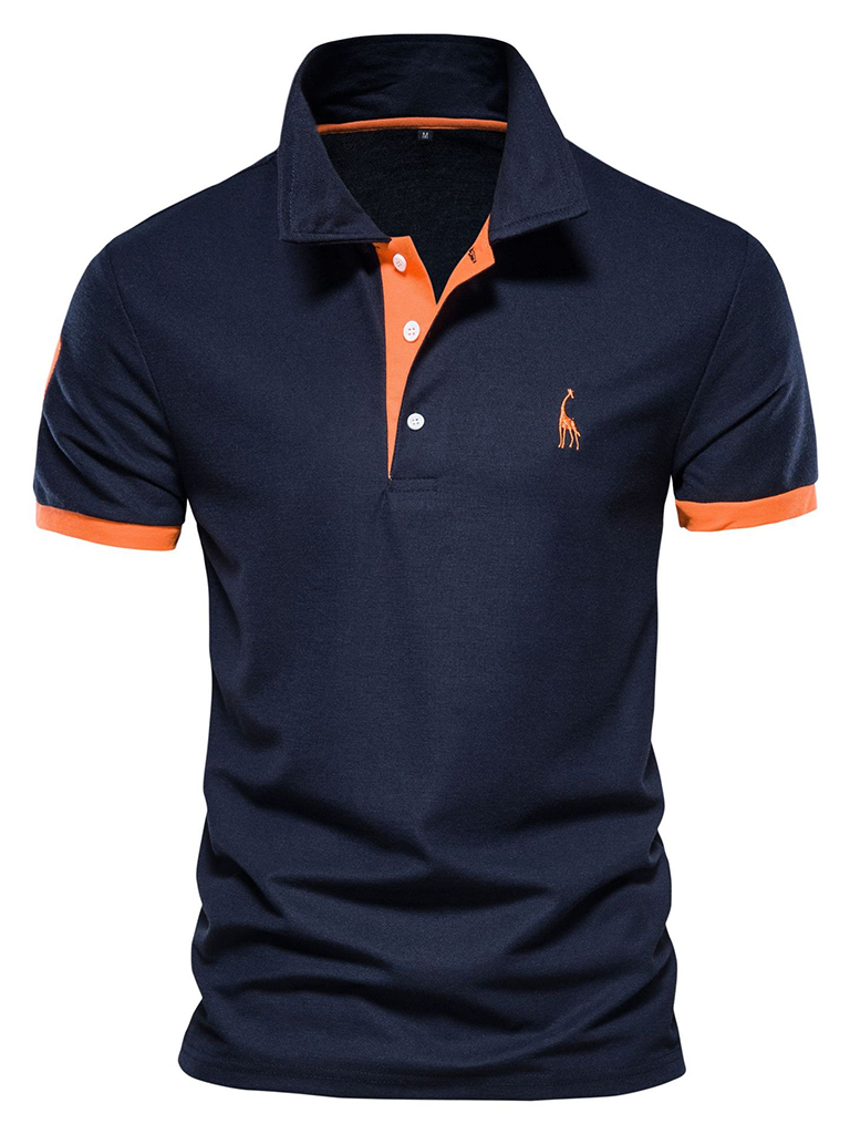 Men's short-sleeved lapel polo shirt with deer embroidery