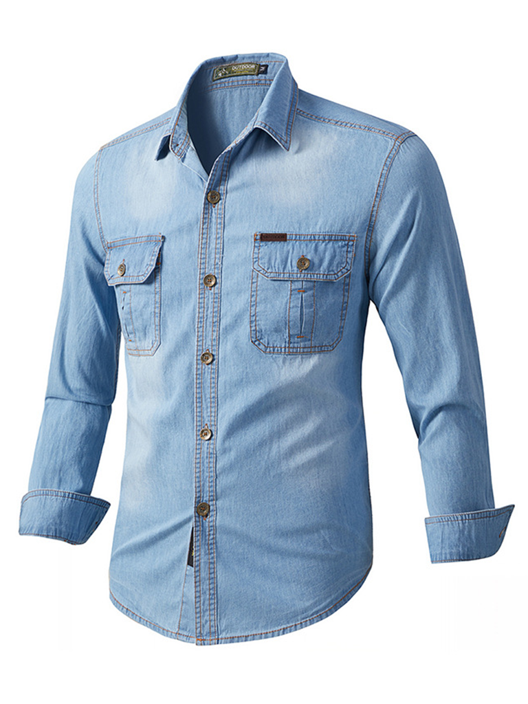 Men's casual workwear long-sleeved denim shirt