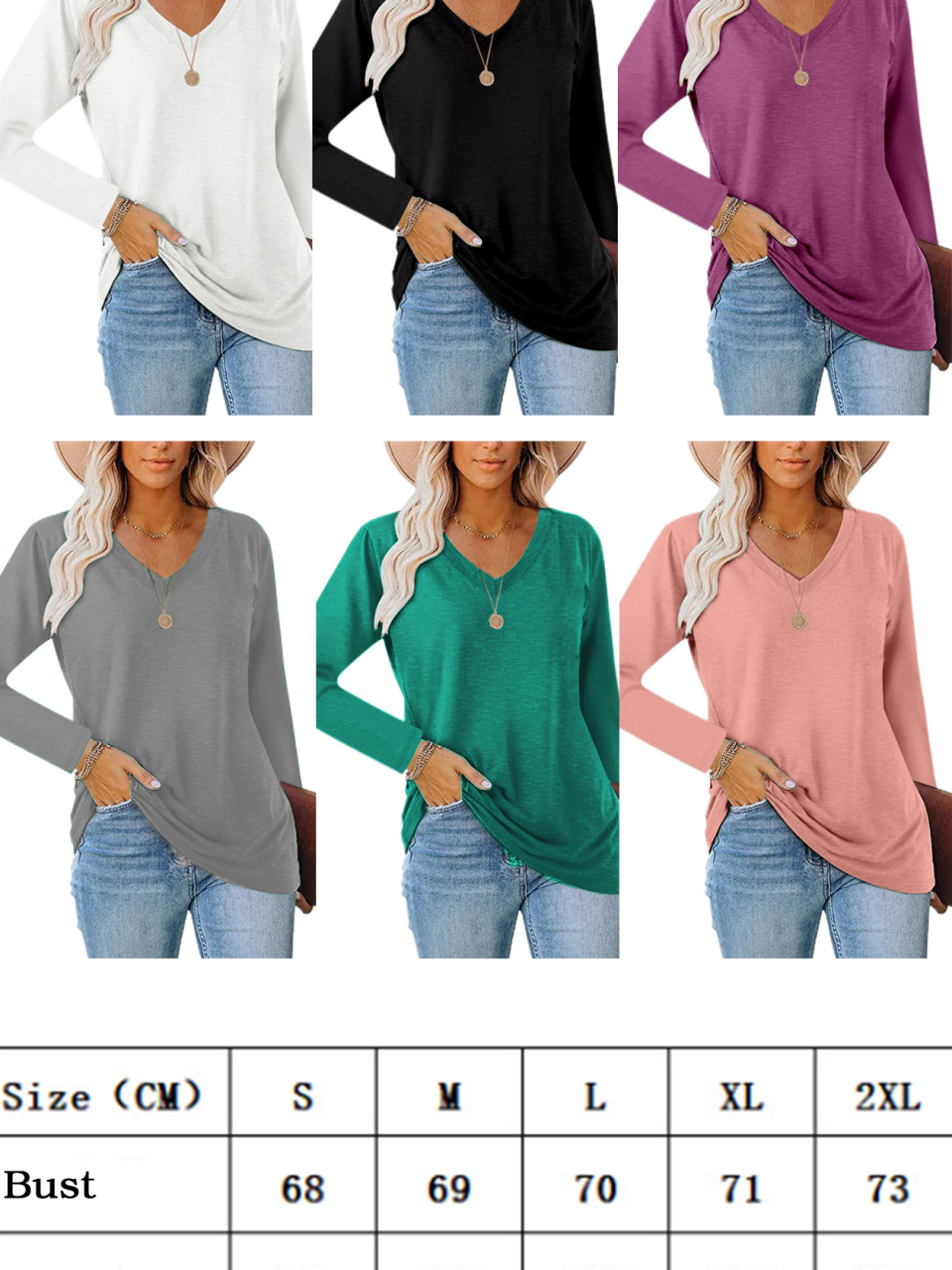 Women's Fashion Casual Solid Color V Neck Tops