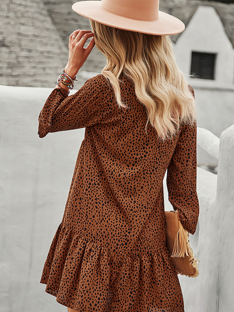 Women's Fashion Leopard Print V-Neck Dress